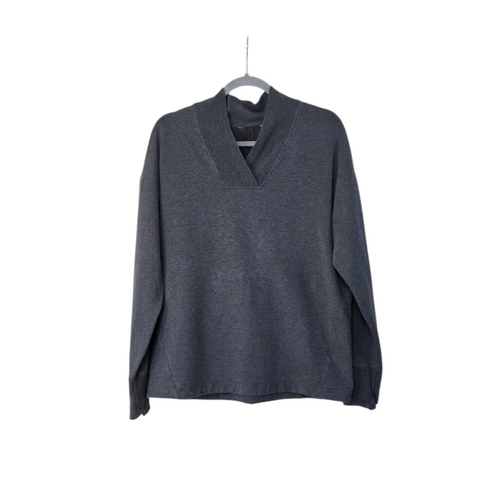 Athleta Nirvana V-Neck Shawl Collar Dark Gray Lyocell Blend Sweatshirt, Sz Large